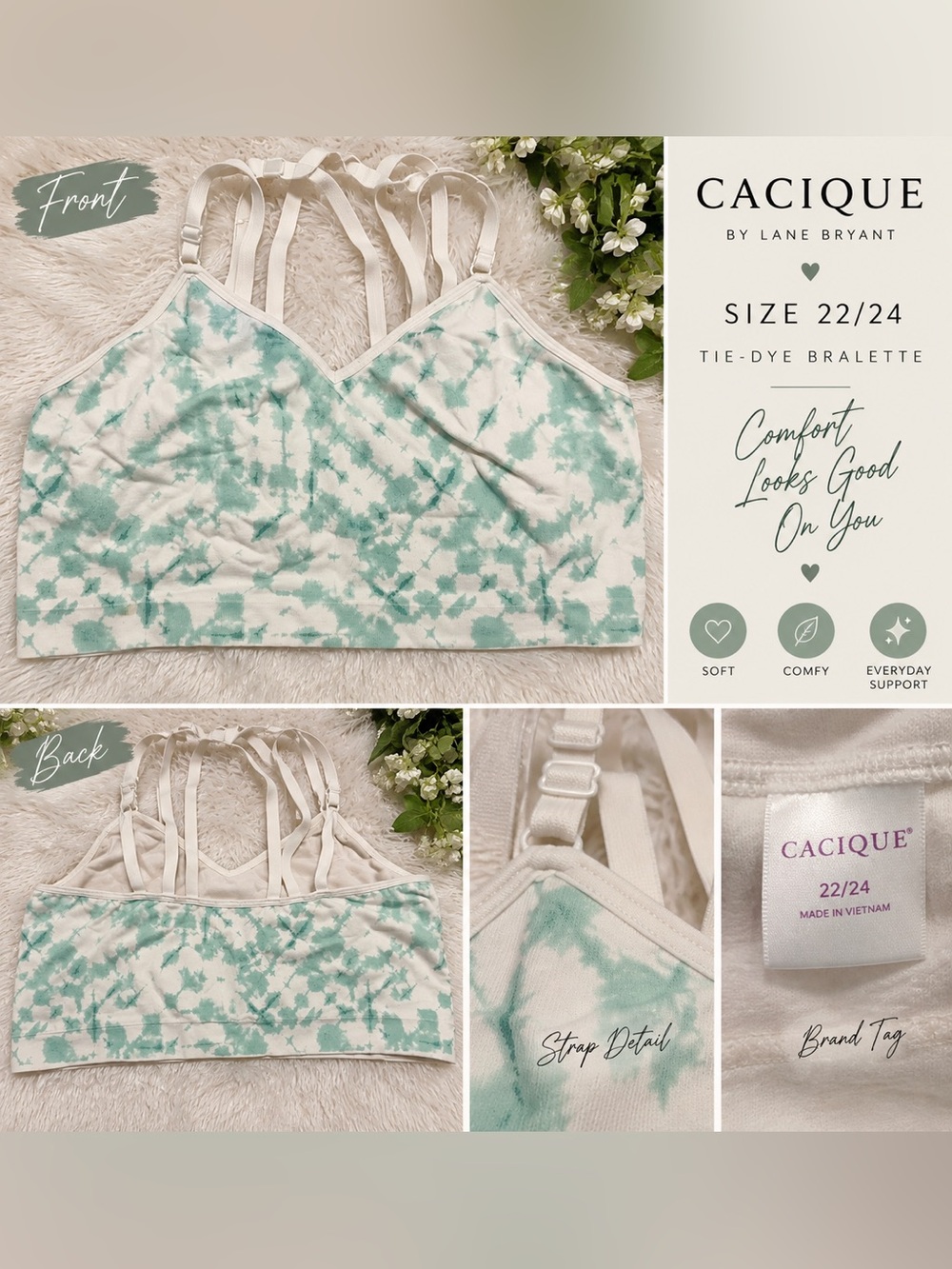 Cacique by Lane Bryant Mint Tie-Dye Bralette — 22/24